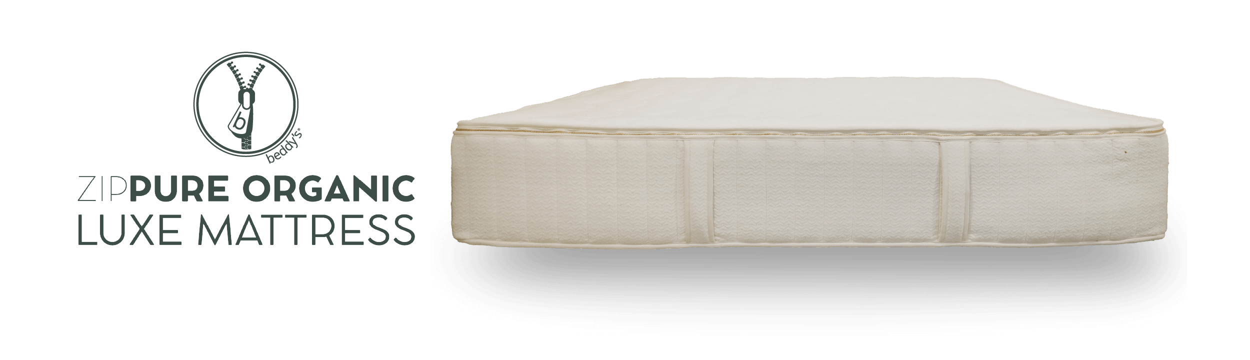 The Beddys ZipPure Mattress on a transparent background, the Beddys logo next to it.